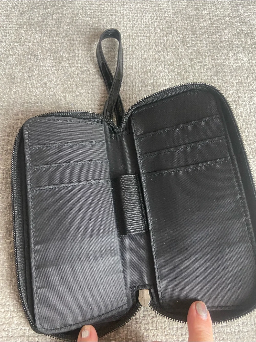 Patent Croc-Embossed Wristlet Phone Case with Wrist Strap - Black